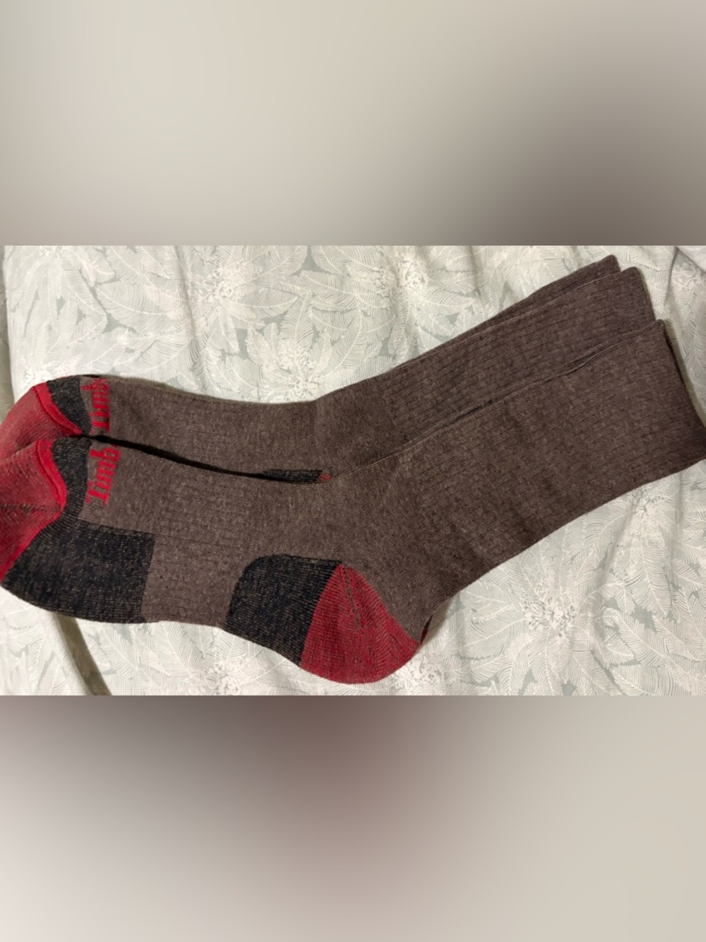 Timberland Brown Crew Socks with Red and Black Accents